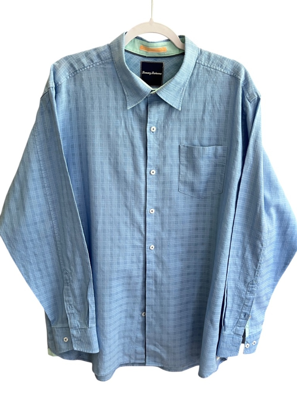 Tommy Bahama Men’s Shirt XXL Cotton Linen Blue Button Up Long Sleeve Beach